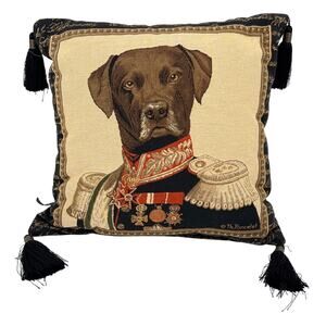 Borgata Chocolate Lab Dog Tapestry Pillow Thierry Poncelet Tassel Cushion